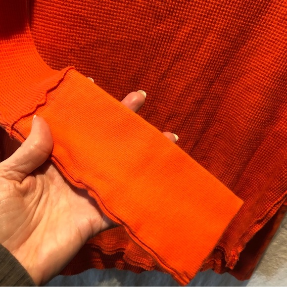 We the Free orange waffle knit long sleeve henly boatneck cotton reverse seams S - Picture 3 of 8